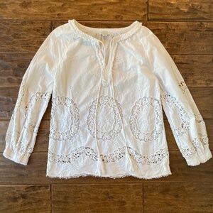 SUNDANCE Princesa Eyelet White Tunic Top Medium 100% Cotton Boho Long Sleeve